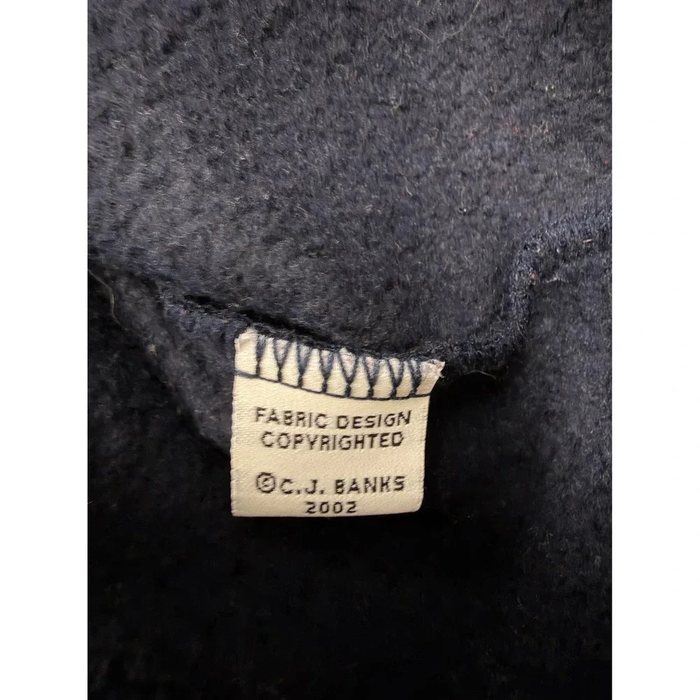 CJ Banks‎ Women's 1X Navy Blue Mock Neck Long Sleeve Embroidered Santa Fleece